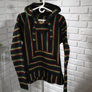 Earth Ragz Baja Men's Size Large Black with Jamaican Colors Hoodie